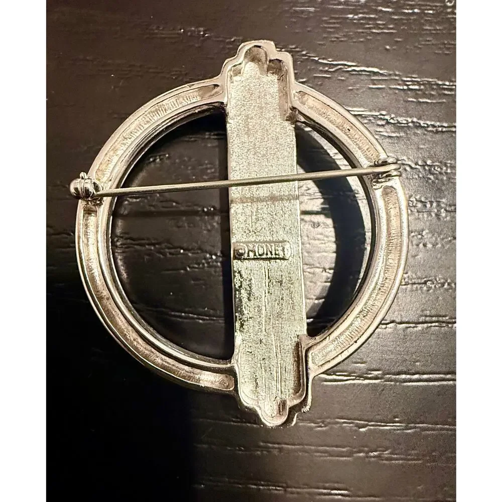 Vintage Signed Monet Silver Tone Modernist Circle Bar Brooch